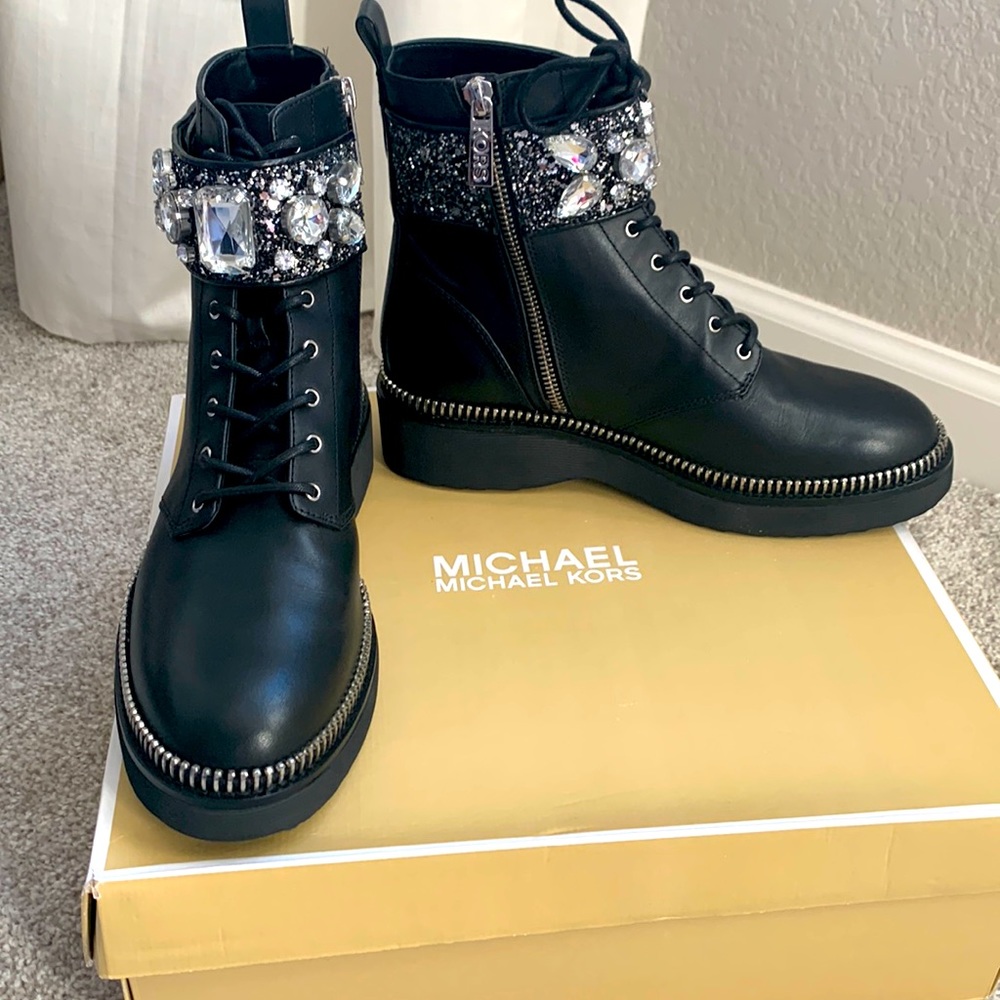 Haskell embellished glitter and leather combat boot